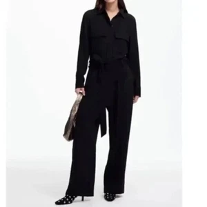 Madewell Utility Jumpsuit Womens Tie-Waist Straight-Leg Black Size 2 NEW - Picture 1 of 9
