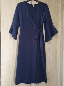 Gorgeous ASOS Navy blue Midi Wrap Dress with fluted sleeves Size 12 Hardly worn! - Picture 1 of 8