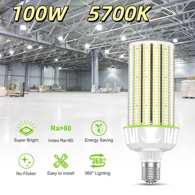 DLC 100W LED Corn Lights Bulb E39 Replace 400W MH Street Parking Lot Light 5700K - Image 1 of 4