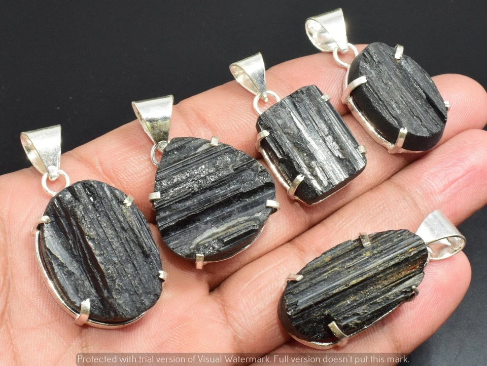 Colgante de piedras preciosas de titanio negro lote al por mayor de 25 piezas joyas enchapadas en plata 925 Foto 1 de 1