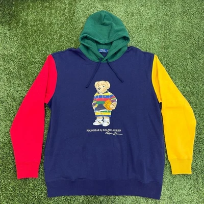Nuevo Con Etiquetas Polo Ralph Lauren Azul Marino Bloques de Color Baloncesto Polo Oso Sudadera con Capucha, XL Foto 1 de 4