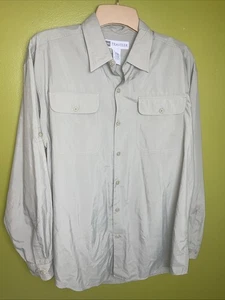VINTAGE LL Bean TRAVELER Shirt Men Large Beige Safari Hiking Button Up Roll Tab - Picture 1 of 6