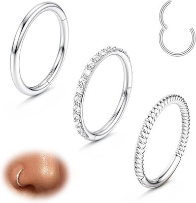 3Pcs Piercing Naso Cerchio 316L Acciaio Chirurgico Septum Piercings Naso Anello  - Immagine 1 di 4