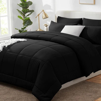 Queen Comforter Set Black, 7 Pieces Bed in a Bag, Black Comforter Queen Size, Al - Image 1 of 4