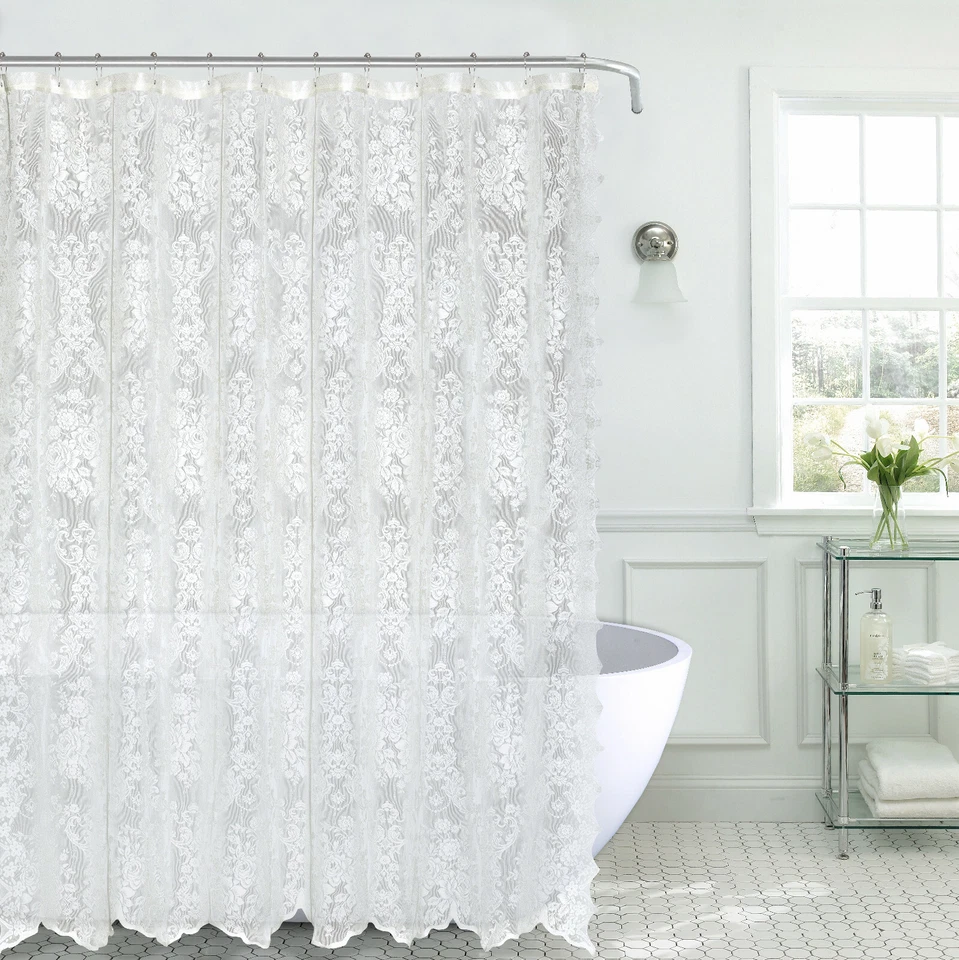 Kate Aurora Country Farmhouse Shabby Chic Lace Shower Curtain - Assorted Colors - Image 1 of 3