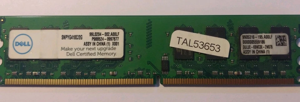 DELL CERTIFIED LOW PROFILE 2GB 1 x 2GB PC2-6400 DDR2 240-PIN DIMM SNPYG410C/2G - Image 1 of 1
