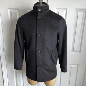 DANIEL CREMIEUX Men’s Size S Full Zip Button Up Wool Coat Black Pockets Pea - Picture 1 of 18