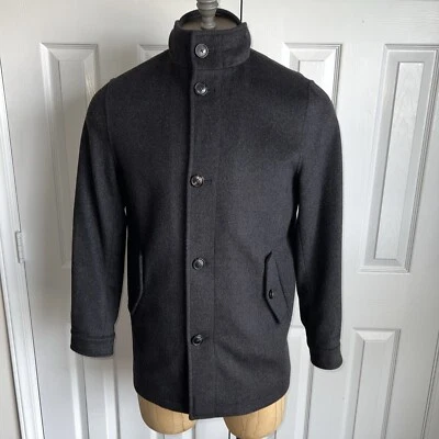 DANIEL CREMIEUX Men’s Size S Full Zip Button Up Wool Coat  Black Pockets Pea - Image 1 of 4