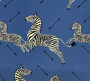 SCALAMANDRE ZEBRAS DENIM BLUE LARGE PRINT LINEN DESIGNER FABRIC BY THE YARD 54"W - Picture 1 of 7
