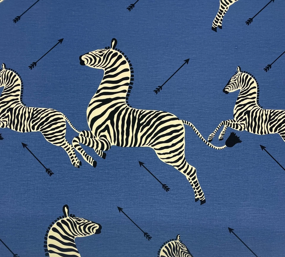 SCALAMANDRE ZEBRAS DENIM BLUE LARGE PRINT LINEN DESIGNER FABRIC BY THE YARD 54"W - Image 1 of 4