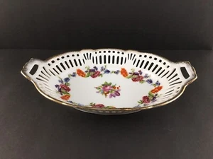 Vintage Germany Reticulated Pierced Floral China Bread Trinket Nut Bowl 9 1/2” - Picture 1 of 6