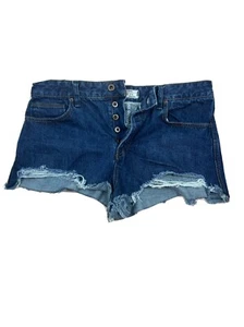 Free People Damen Shorts Größe 31 Blau Jeans Denim Button Fly Blau High Rise - Bild 1 von 5