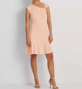 Neu Lauren Ralph Lauren asymmetrisches Jerseykleid 16 hellrosa JAN25D - Bild 1 von 2