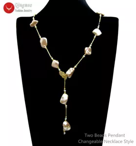 Fashion 15*20mm Baroque Pink Sea Shell Pearl Necklace for Women Jewelry 28'' - Picture 1 of 28