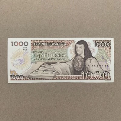 Billete México 1000 Pesos 1985 UNC Juana Inés de la Cruz - Fénix Mexicano Foto 1 de 3