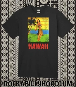 Retro Travel Tee T Shirt Hawaii State Pin Up Girl Hula Dancer Tiki Bar - Picture 1 of 9