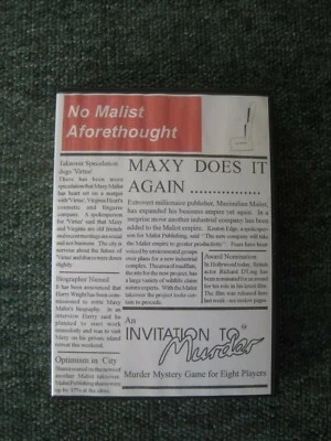 Vintage ITM Games Murder Mystery Party for 8 players - No Malist Aforethought - Image 1 of 4