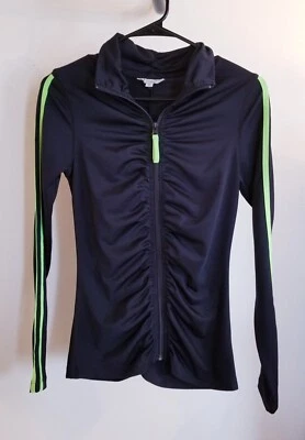 Jaqueta Energie Pequena Corrida Esporte Exercício Preta com Zíper Verde Runched Fofa  - Imagem 1 de 4