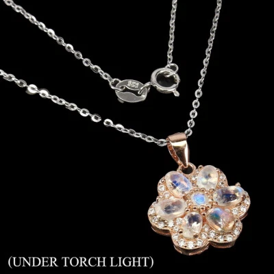 925 Pietra di Luna Ovale Argento Sterling 5x3mm Finto Cz Collana 45.7cm - Immagine 1 di 4