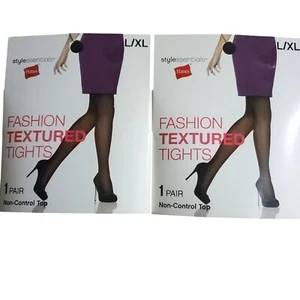 2 Hanes Fashion Textured Tights Size L/XL Black Diamond Dot Non-Control Top - Picture 1 of 4