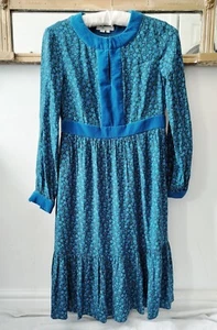 Boden Black And Blue Floral Print Dress With Velvet Trim – Size 6P UK - Picture 1 of 9