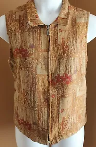 Coldwater Creek Tan Brown Tapestry Vest Full Zip Red Floral NWT XL 18 - Picture 1 of 4