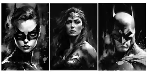 A4 Set Of 3 Cat Woman Wonder Woman Batman Poster Print Wall Art Home Decor Kids - Picture 1 of 5