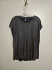 Jones New York Womens Short Sleeve Navy With Gold Dots Knit Top Size Large