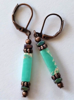 IMPERIAL JASPE Espuma de Mar Arco Iris Cristal Pendiente COBRE PALANCA Hecho a Mano XGE Foto 1 de 4