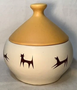 Vintage MCM McCoy Pottery Upjohn For Unipet Dog Cat Treat Bowl With Lid - Picture 1 of 6