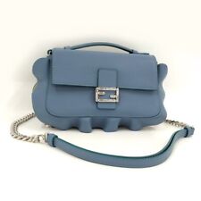 FENDI Double Micro Bucket Chain Shoulder Bag Leather Light Blue 8M0371 Used F/S