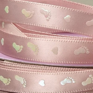 3/8" Wide Pink Baby Girl Foot Print & Hearts Satin Ribbon - 25 Yards (563300334) - Picture 1 of 1