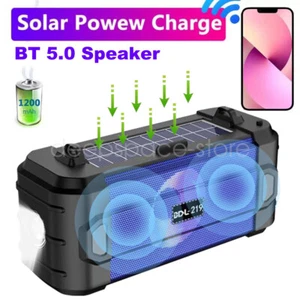 Solar Powered Wireless Outdoor Bluetooth Speaker Flashlight FM Radio Stereo Bass - Picture 1 of 24