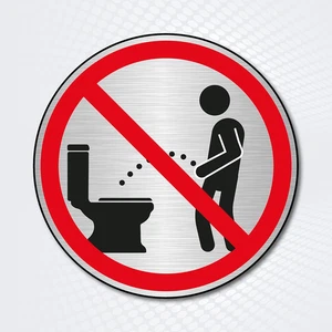 Warnschild Achtung Bitte Im Sitzen Pinkeln Rund Alu-Dibond - Bild 1 von 4