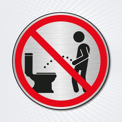 Warnschild Achtung Bitte Im Sitzen Pinkeln Rund Alu-Dibond - Bild 1 von 4