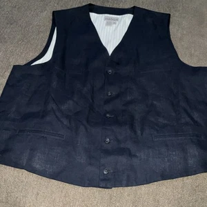 Eddie Bauer AKA blu navy 5 bottoni lino 3X gilet/gilet. - Foto 1 di 7