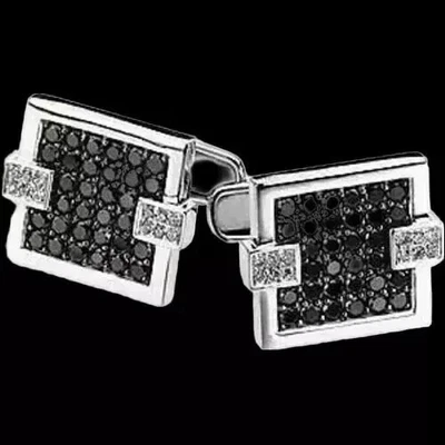 Gemelos redondos de diamantes negros creados en laboratorio de 2 quilates para hombre enchapados en oro blanco de 14 k Foto 1 de 3