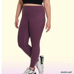 1X Zenana Brushed Microfiber Full Length Leggings eggplant purple buttery soft - Picture 1 of 12