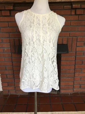 Top Mudd Abierto Floral Encaje Sin Mangas Botón Abertura Cierre Plisado Elástico Talla XS Foto 1 de 4