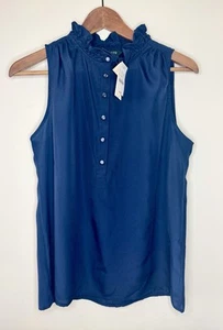 J CREW Women’s Navy Ruffle Collar Popover Sleeveless Blouse Size 4 NEW Preppy SM - Picture 1 of 4
