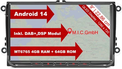 M.I.C. AV9-L2 Android 14 Autoradio mit navi: MediaTek MT6765V 4G+64G; 9" QLED - Bild 1 von 4