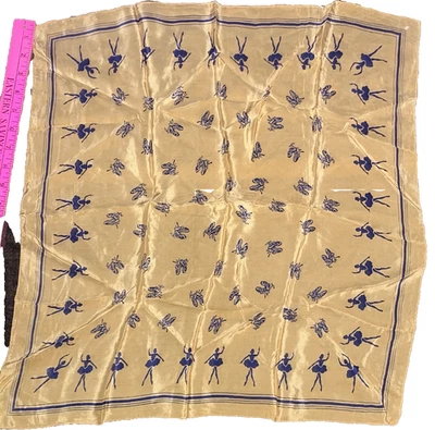 VTG 50-60`s Ballerina  and Point Slippers Print Gold  22" Square  Silk Scarf - Image 1 of 4