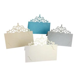 Laser Cut Filigree Crown Place Cards - Pearlised Card Metallic Name Card Wedding - Picture 1 of 5