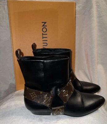 Louis Vuitton Monograma NEGRO Cuero RHAPSODIA Botines Cortos Zapatos 38.5, 8 Foto 1 de 4