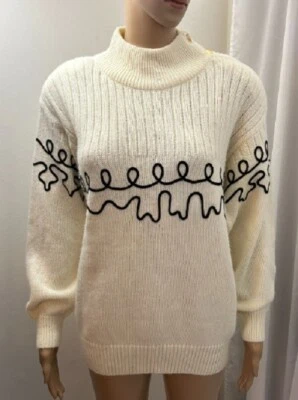 Pullover tejido crema L Lilly of California de colección para mujer con garabatos negros artísticos Foto 1 de 4