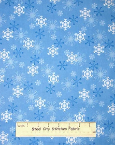 Christmas Snowflakes Blue Holiday Cotton Fabric QT Quilting Treasures By Yard - Picture 1 of 1