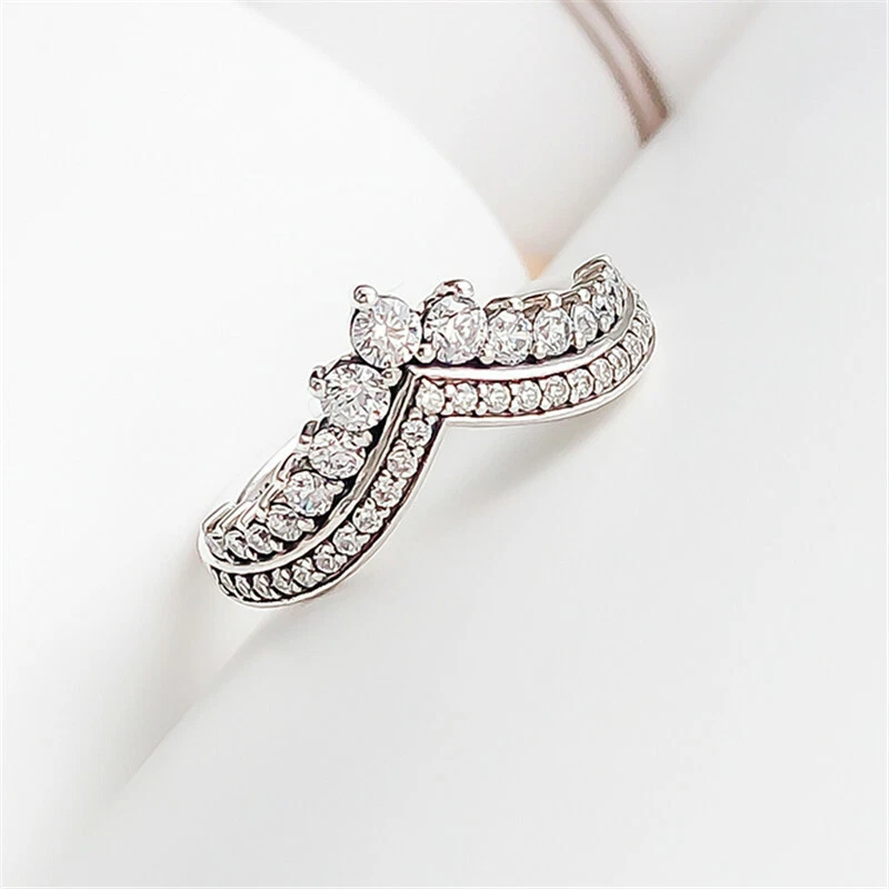 New Authentic Silver Princess Wish Crown CZ Stackable Ring Size 5 6 7 7.5 8.5 - Image 1 of 3