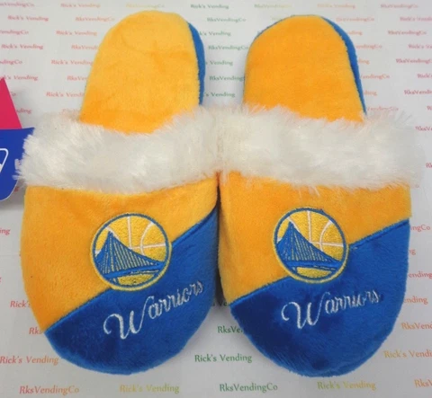 Golden State Warriors Womens Colorblock Script Fur Slippers House Shoes F8 Cover