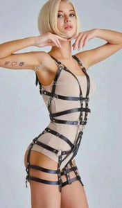 Popular PU Leather Full Body Harness chest Bra Leg Waist Belts Garters Suspender - Bild 1 von 3