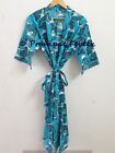 Banana Leaf Print Turquoise Handmade Cotton Kimono Robe Beachcoverup Nightwear